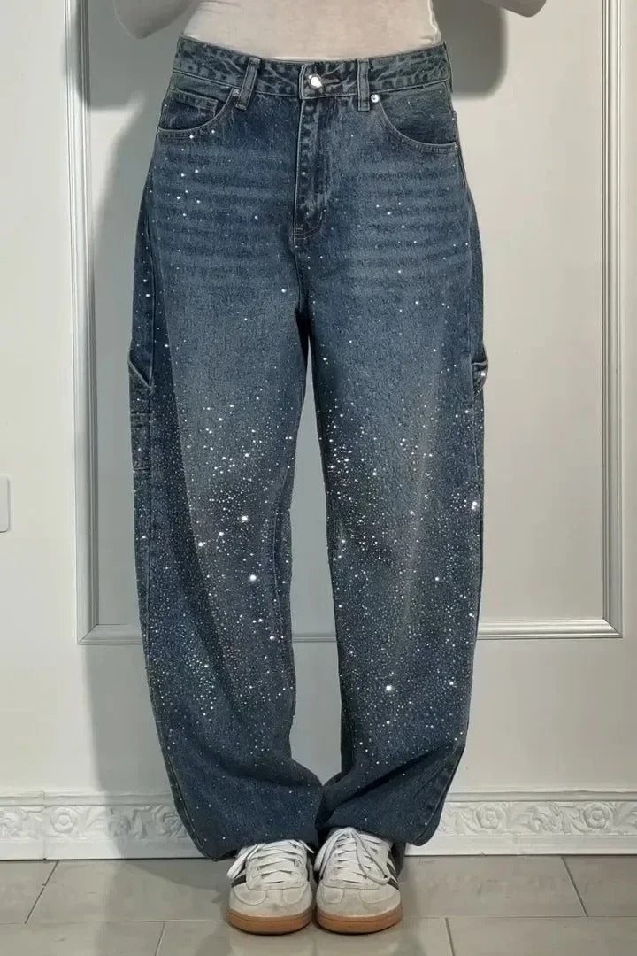 Jolene - Pantalon taille haute, jambes larges et poches boutonnées