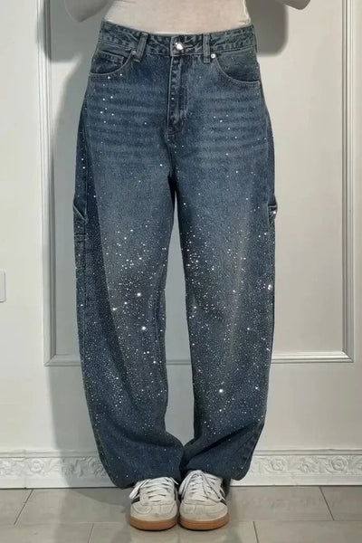 Jolene - Pantalon taille haute, jambes larges et poches boutonnées