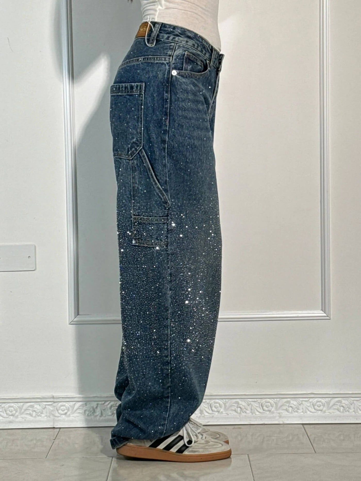 Jolene - Pantalon taille haute, jambes larges et poches boutonnées