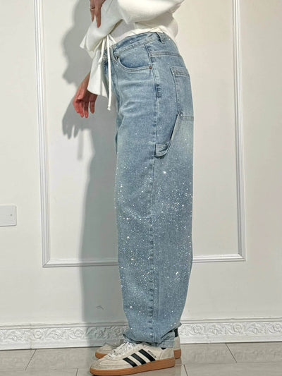 Jolene - Pantalon taille haute, jambes larges et poches boutonnées