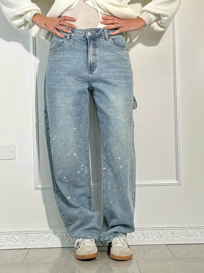 Jolene - Pantalon taille haute, jambes larges et poches boutonnées