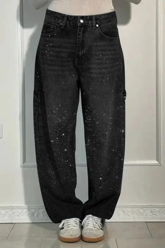 Jolene - Pantalon taille haute, jambes larges et poches boutonnées