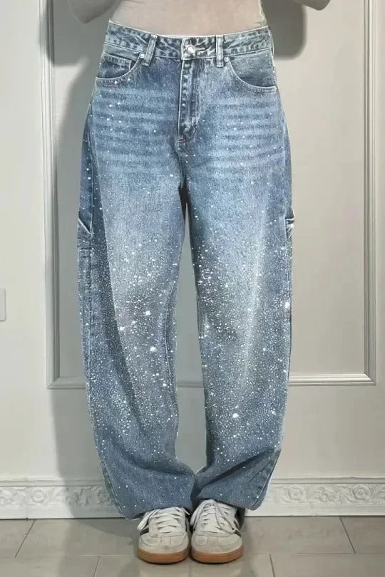 Jolene - Pantalon taille haute, jambes larges et poches boutonnées